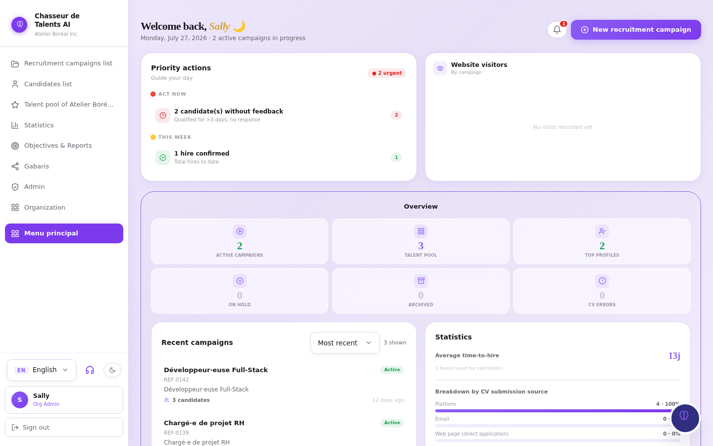 Chasseur de Talents dashboard