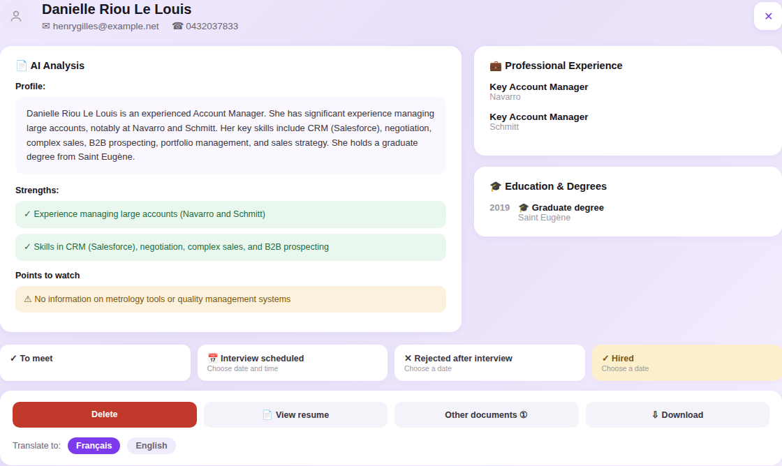 Candidate profile analyzed by AI