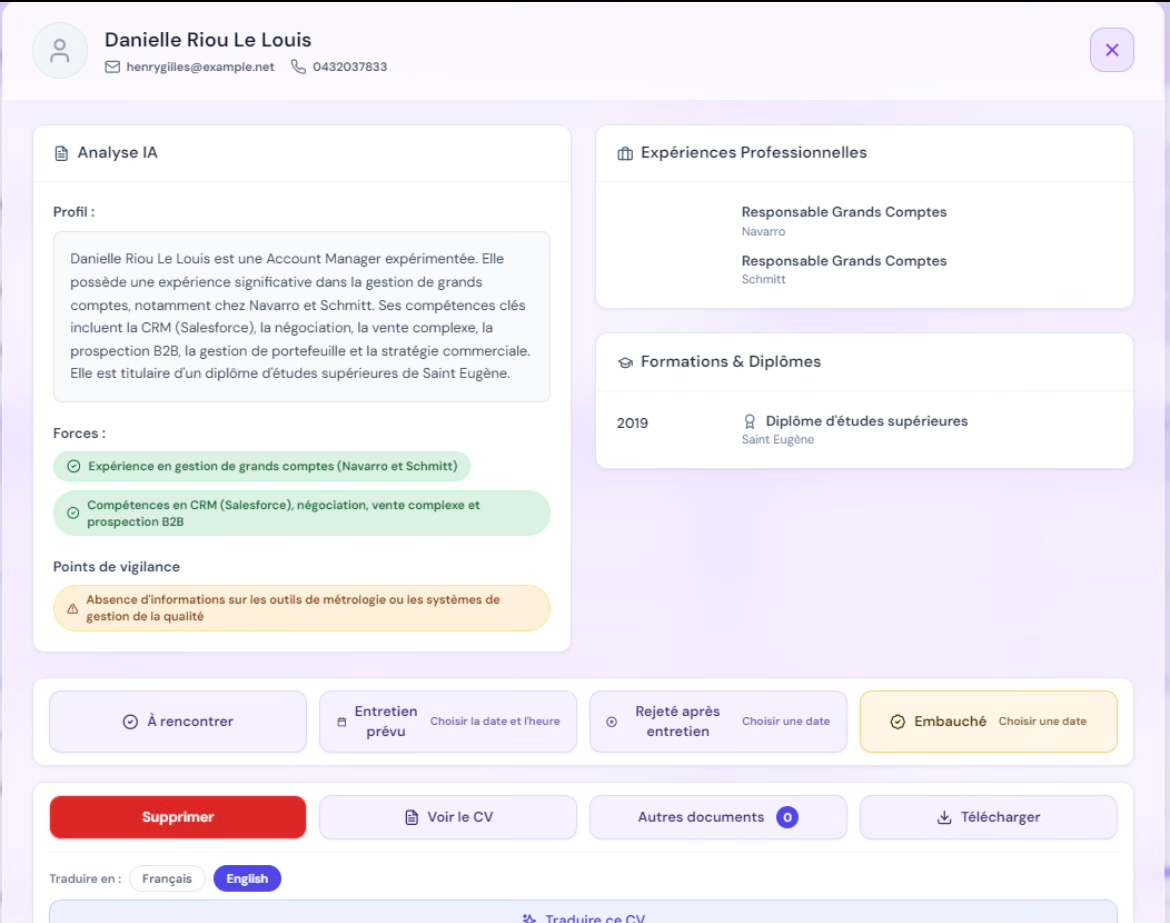 Profil d’un candidat analysé par l’IA