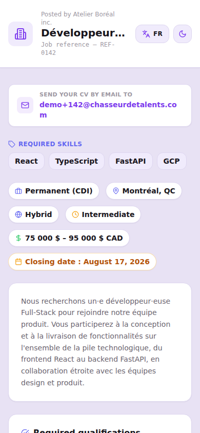 Public job posting page — mobile