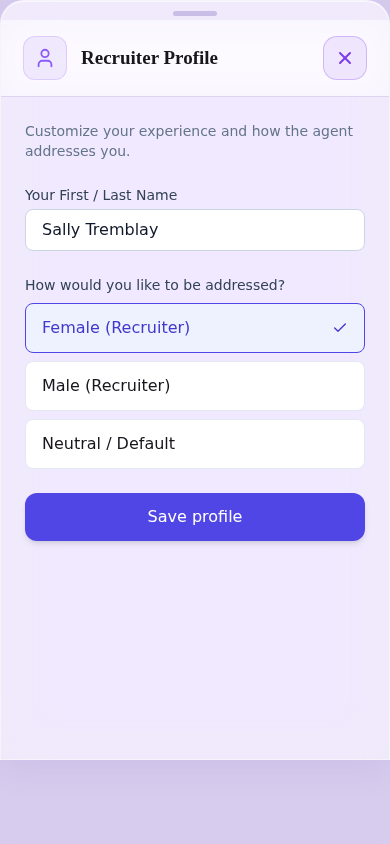 Recruiter profile — mobile