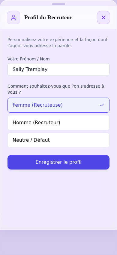 Profil du recruteur — mobile