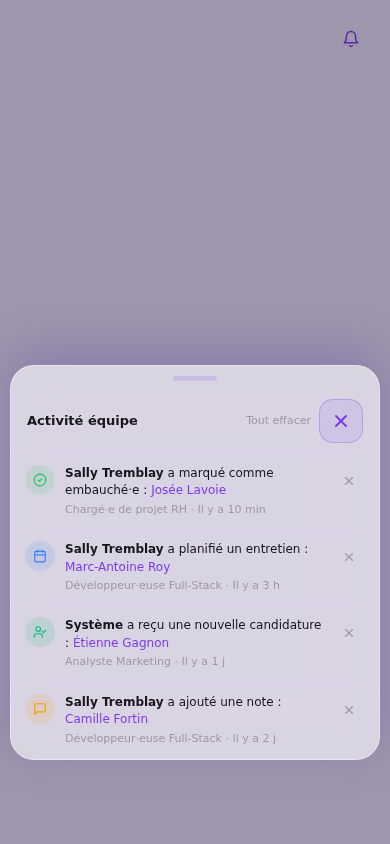 Notifications d’équipe — mobile